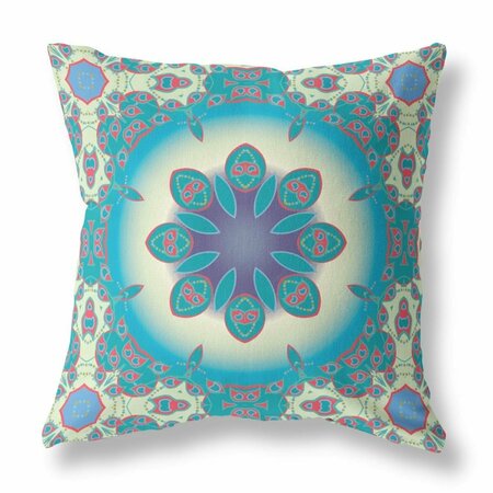 PALACEDESIGNS 16 in. Blue & Cream Jewel Indoor & Outdoor Zippered Throw Pillow Yellow & Red PA3664361